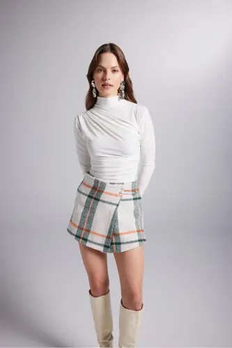 Accessorized Plaid Patterned Mini Odin Skort Beige - 7