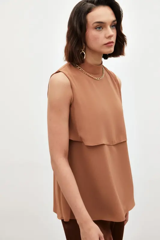 Accessory Detailed Flounced Blouse - BROWN-BROWN - 7