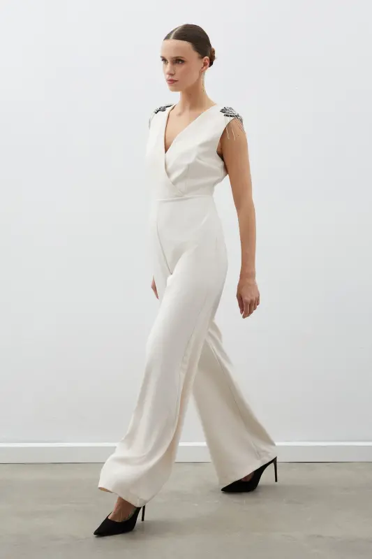 Accessory Detailed Jumpsuit - BEIGE-BEIGE - SATEEN