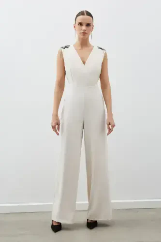 Accessory Detailed Jumpsuit - BEIGE-BEIGE - 3