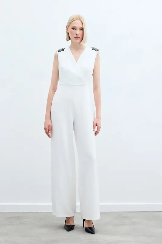 Accessory Detailed Jumpsuit - Ecru-ECRU - SATEEN