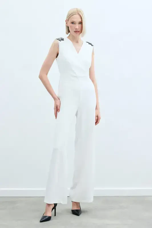 Accessory Detailed Jumpsuit - Ecru-ECRU - 3