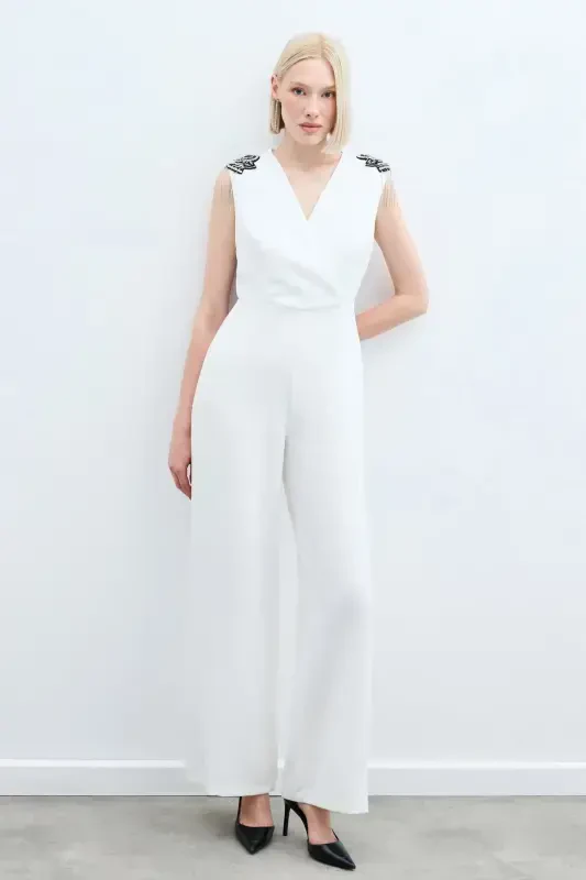 Accessory Detailed Jumpsuit - Ecru-ECRU - 4