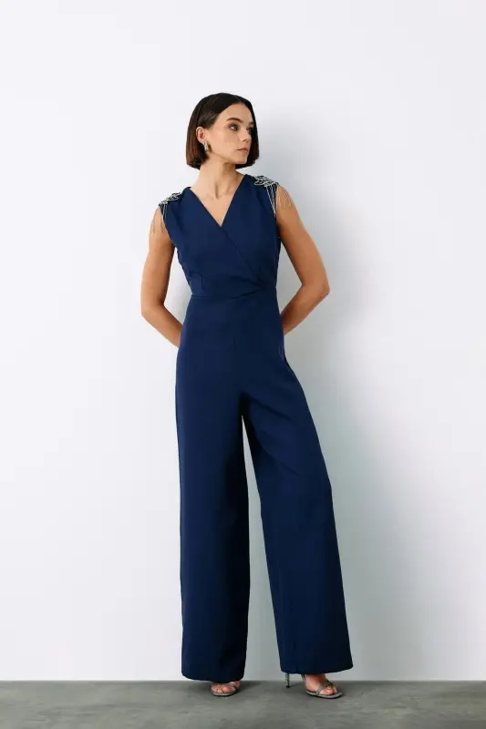 Accessory Detailed Jumpsuit - NAVY BLUE-NAVY BLUE - 1