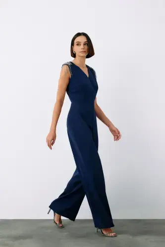 Accessory Detailed Jumpsuit - NAVY BLUE-NAVY BLUE - SATEEN (1)
