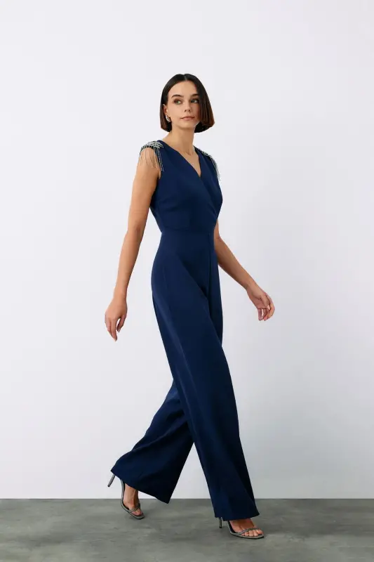 Accessory Detailed Jumpsuit - NAVY BLUE-NAVY BLUE - 2