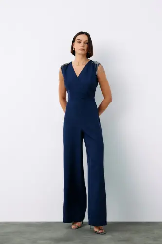 Accessory Detailed Jumpsuit - NAVY BLUE-NAVY BLUE - 3