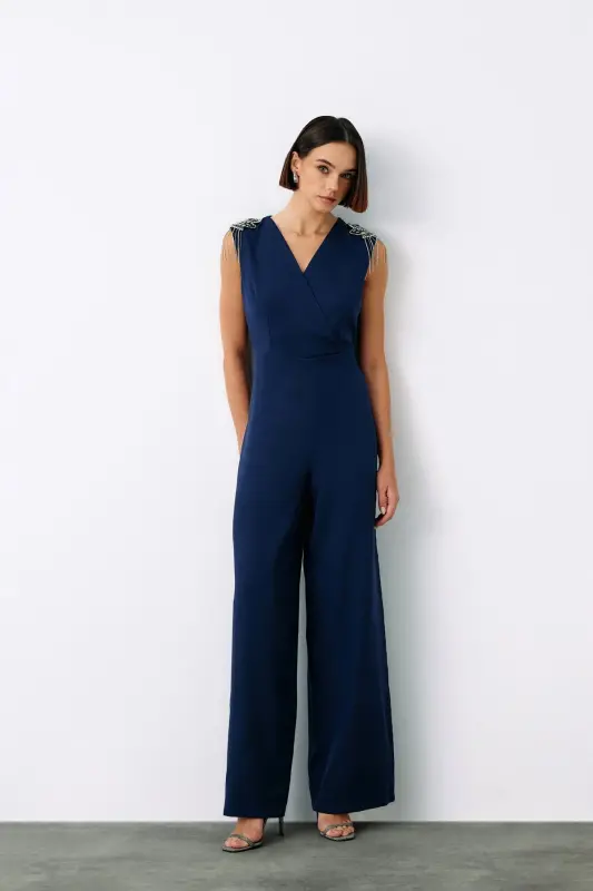 Accessory Detailed Jumpsuit - NAVY BLUE-NAVY BLUE - 5