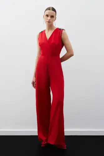 Accessory Detailed Jumpsuit - RED-RED - SATEEN (1)
