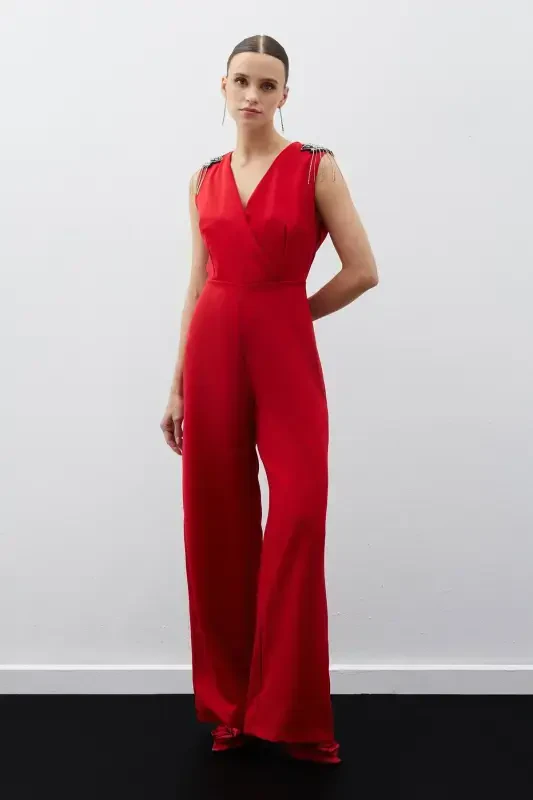 Accessory Detailed Jumpsuit - RED-RED - 2