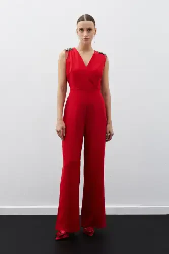 Accessory Detailed Jumpsuit - RED-RED - 3