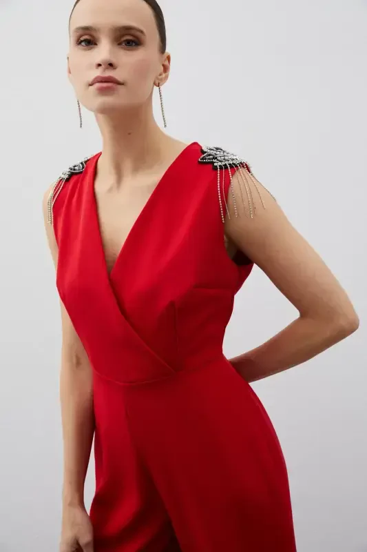 Accessory Detailed Jumpsuit - RED-RED - 6