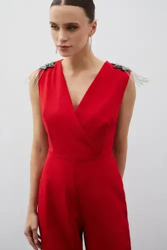 Accessory Detailed Jumpsuit - RED-RED - 7