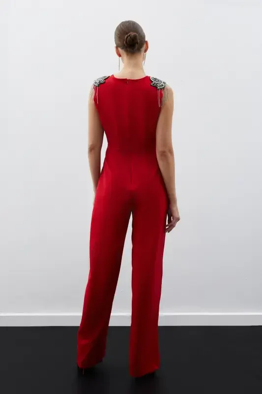 Accessory Detailed Jumpsuit - RED-RED - 8