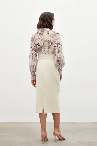 Accessory Detailed Pencil Skirt - BEIGE-BEIGE - 7