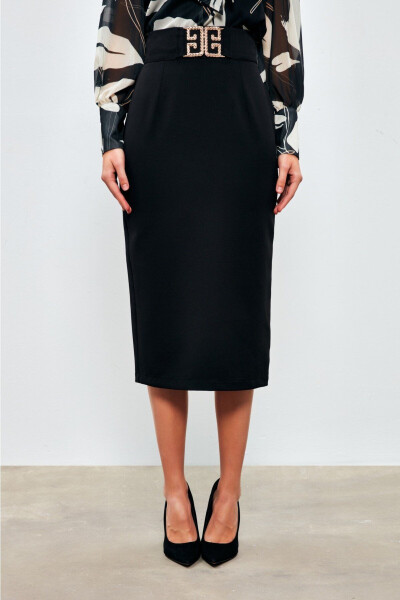 Accessory Detailed Pencil Skirt - BLACK - 3