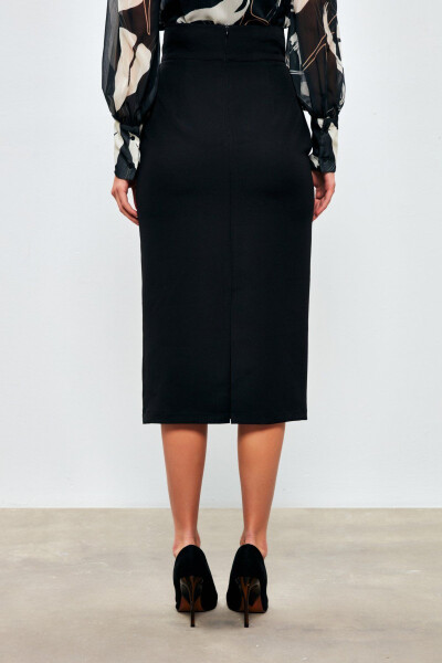 Accessory Detailed Pencil Skirt - BLACK - 5