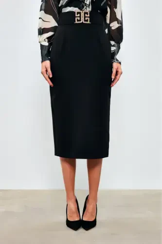 Accessory Detailed Pencil Skirt - BLACK - 3
