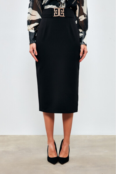 Accessory Detailed Pencil Skirt - BLACK - 8