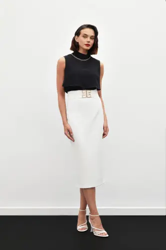 Accessory Detailed Pencil Skirt - ECRU-ECRU 