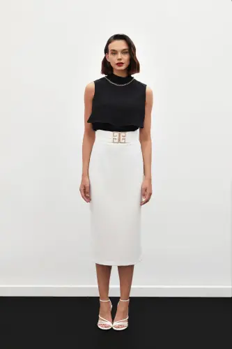 Accessory Detailed Pencil Skirt - ECRU-ECRU - 3