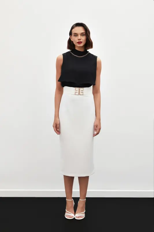 Accessory Detailed Pencil Skirt - ECRU-ECRU - 3