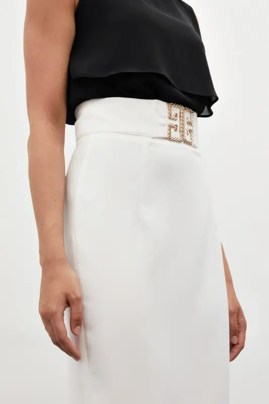 Accessory Detailed Pencil Skirt - ECRU-ECRU - 4
