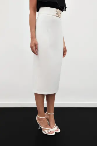 Accessory Detailed Pencil Skirt - ECRU-ECRU - 5