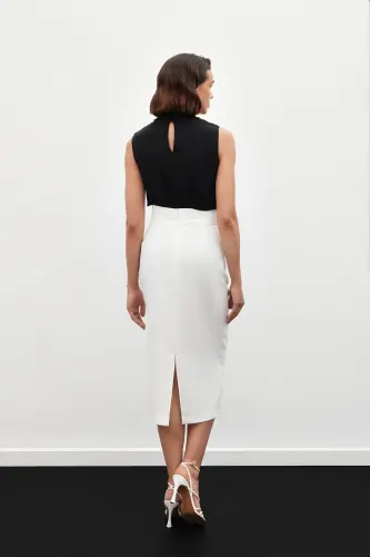 Accessory Detailed Pencil Skirt - ECRU-ECRU - 6