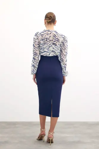 Accessory Detailed Pencil Skirt - Navy-NAVY - 6
