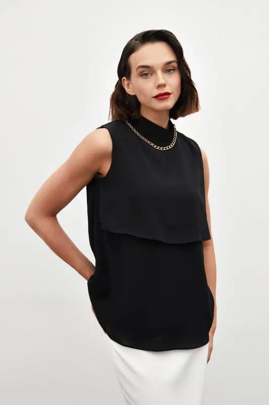 Accessory Detailed Ruffle Blouse - Black - 2