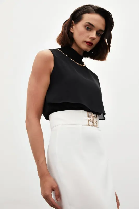 Accessory Detailed Ruffle Blouse - Black - 4