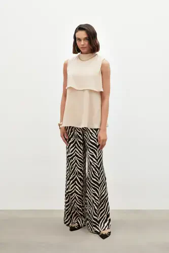 Accessory Detailed Ruffled Blouse - Beige - 7