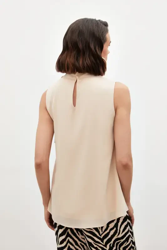 Accessory Detailed Ruffled Blouse - Beige - 8