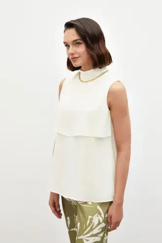 Accessory Detailed Ruffled Blouse - Cream - SATEEN (1)