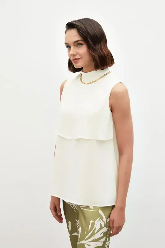 Accessory Detailed Ruffled Blouse - Cream - 2