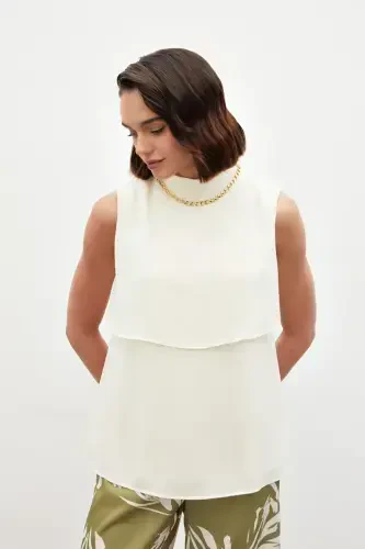 Accessory Detailed Ruffled Blouse - Cream - 3