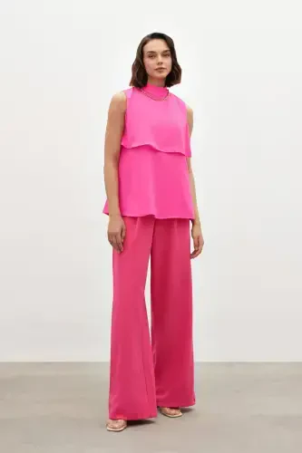 Accessory Detailed Ruffled Blouse - Fuchsia - SATEEN (1)