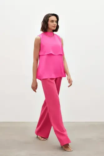 Accessory Detailed Ruffled Blouse - Fuchsia - 3