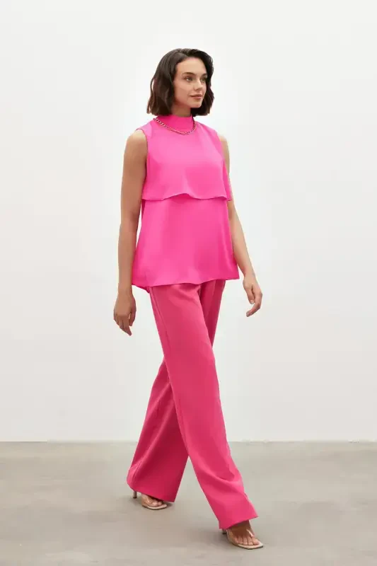 Accessory Detailed Ruffled Blouse - Fuchsia - 3