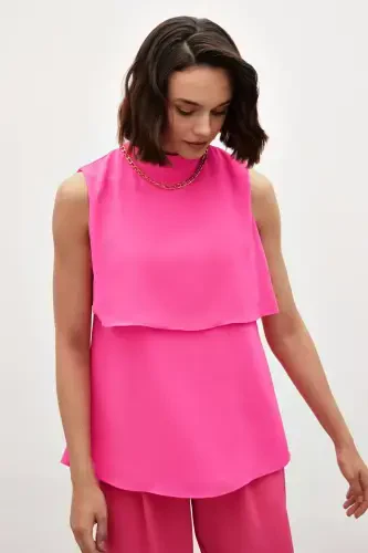 Accessory Detailed Ruffled Blouse - Fuchsia - 4