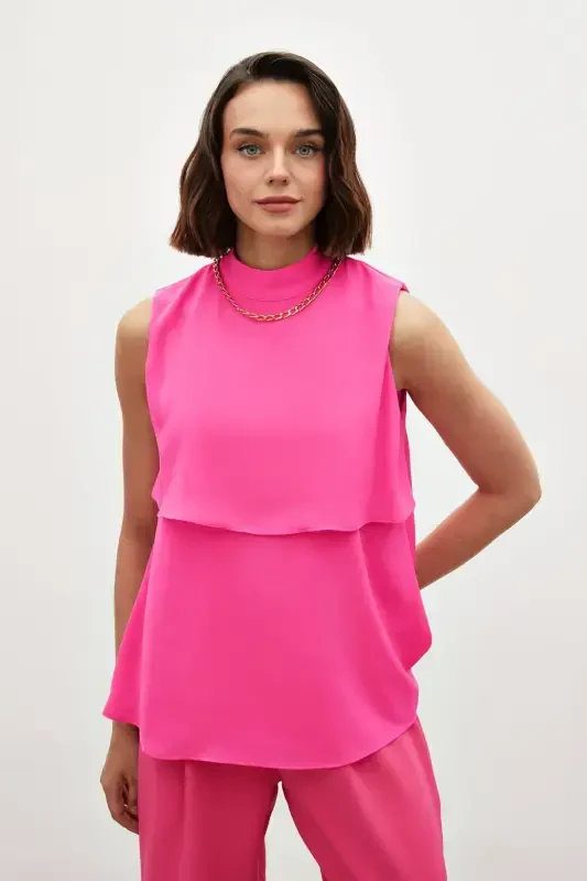 Accessory Detailed Ruffled Blouse - Fuchsia - 5