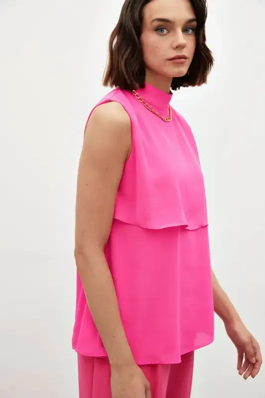 Accessory Detailed Ruffled Blouse - Fuchsia - 6