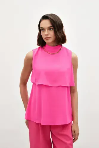Accessory Detailed Ruffled Blouse - Fuchsia - 7