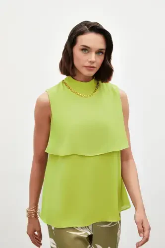 Accessory Detailed Ruffled Blouse - Olive Green - 1