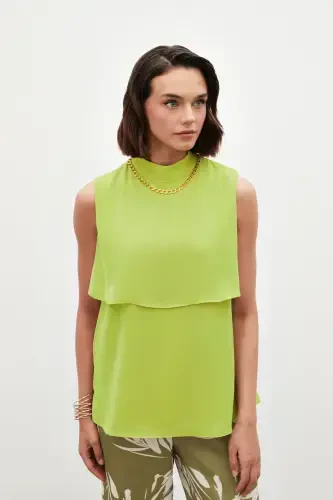 Accessory Detailed Ruffled Blouse - Olive Green - SATEEN (1)