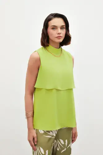 Accessory Detailed Ruffled Blouse - Olive Green - 3