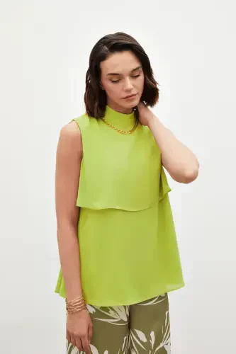 Accessory Detailed Ruffled Blouse - Olive Green - 5