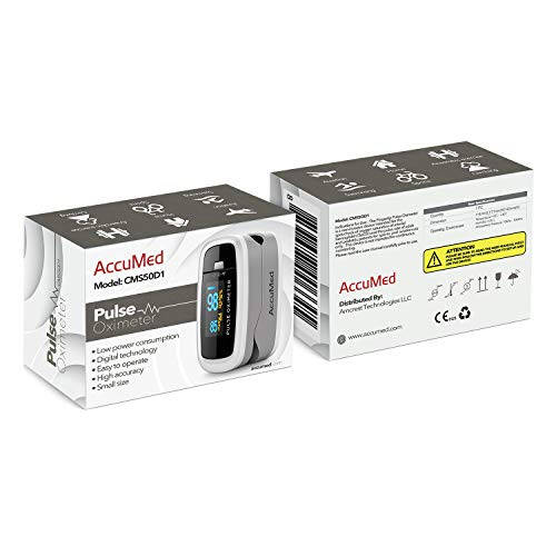 AccuMed CMS-50D1 Parmak Ucu Nabız Oksimetresi Kan Oksijen Sensörü SpO2 Spor ve Havacılık İçin. Taşınabilir ve Hafif LED Ekranlı, 2 Adet AAA Pil, Askı İpi ve Seyahat Çantası (Beyaz) - 4