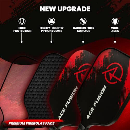 ACE FUSION - Pickleball Paddles Set of 2 with Premium Fiberglass Surface, 2 Pickleball Rackets, 4 Pickleballs, 1 Portable Carry Bag, Pickle Ball Paddle Set ​for Beginners to Pros - 2